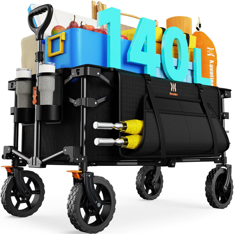 Chariot pliable avec roues 140L, Noir