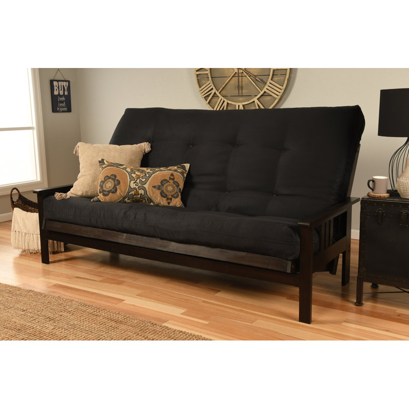 Structure de futon et matelas pour grand lit Johnte 86 po Johnte, Microsuède noir, Espresso