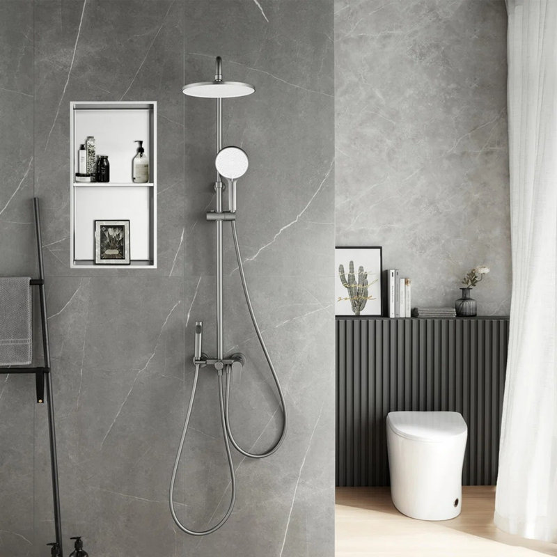 Bentzion Stainless Steel Shower Shelf, 24" H x 12" W x 3.94" D, Brushed Nickel