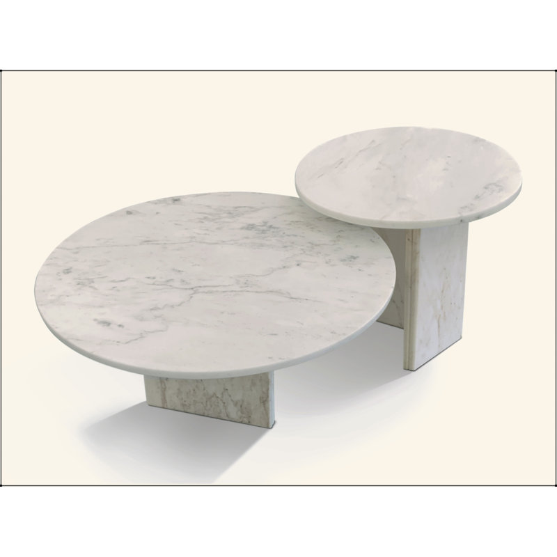 Ensemble de table basse en marbre naturel, petite table, table de salon, pierre naturelle, Blanc/naturel