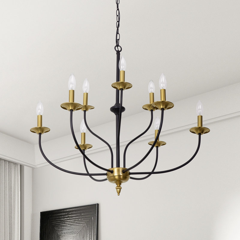 Maroneia 9-Light Dimmable Metal Two-Tier Candle Style Chandelier with Adjustable , Black / Polished Brass