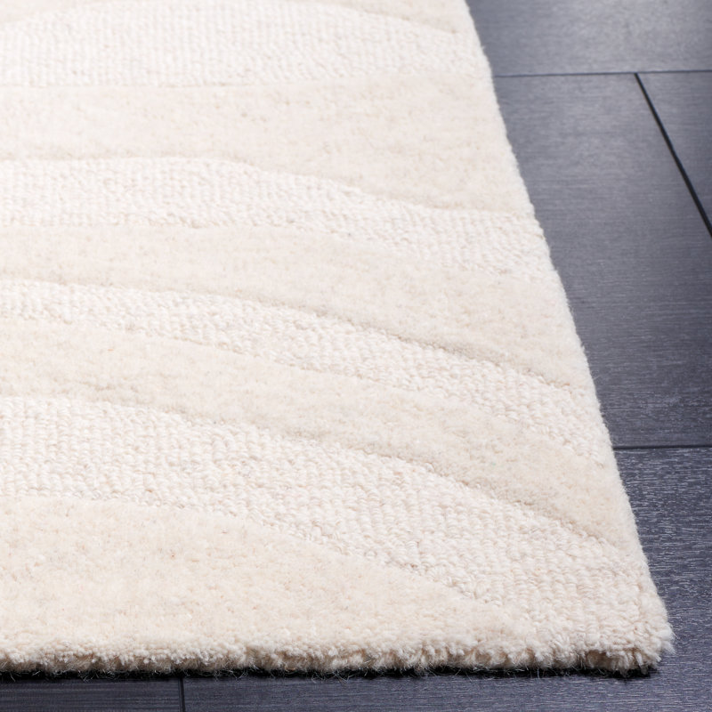 Burleson Abstract Hand Tufted Wool Area Rug in Ivory, Rectangle 5' x 8'