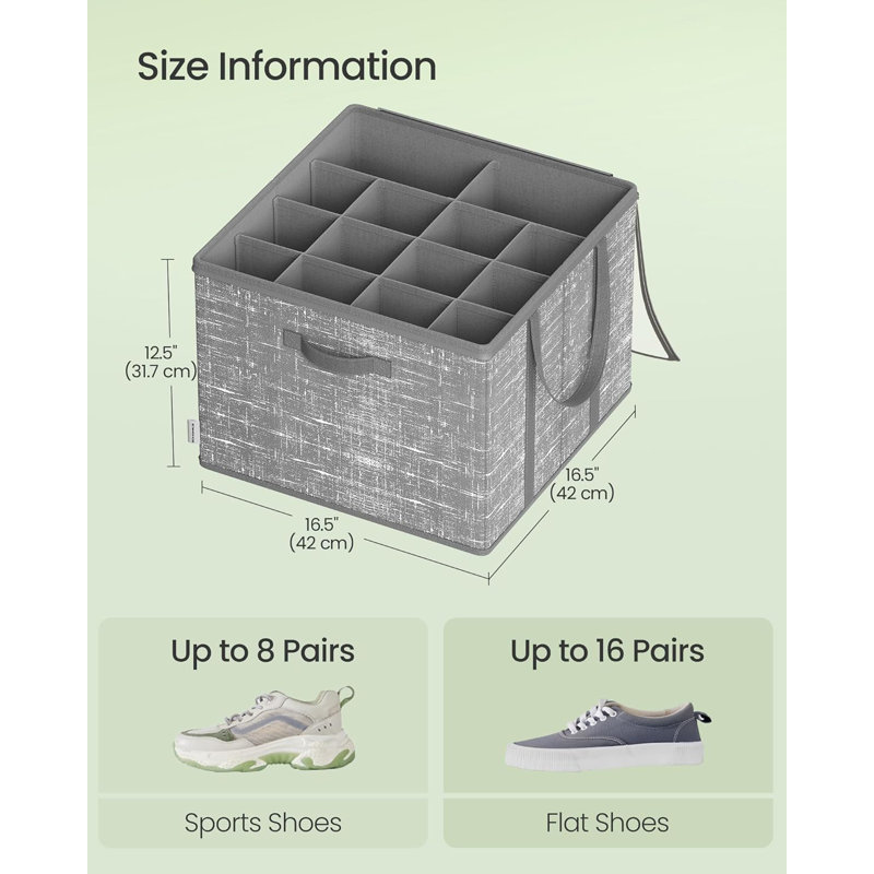 16 Pair Stackable Shoe Storage Box, Grey