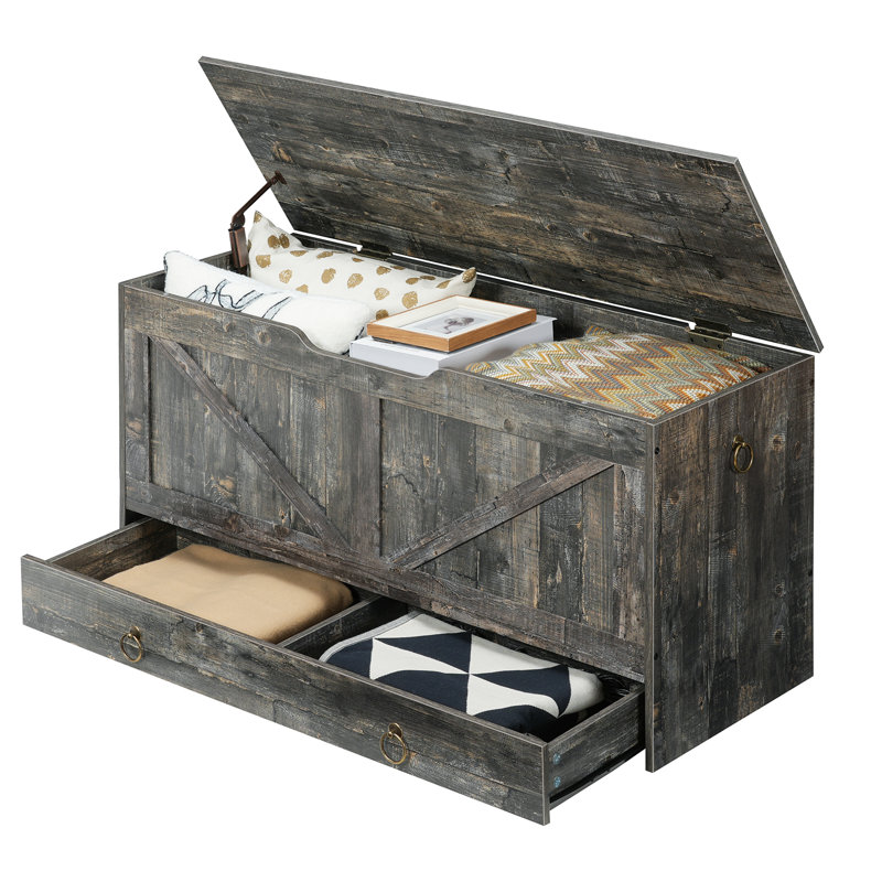 Cheynne Storage Blanket Chest with Drawer, Vintage Gray