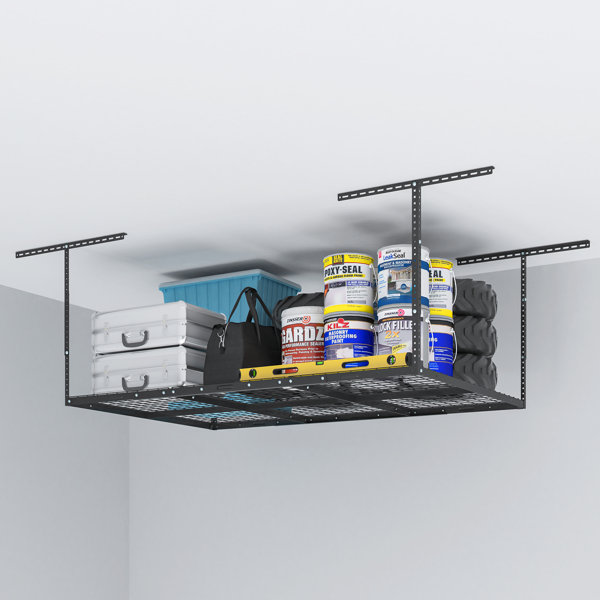 Maryorie Ceiling Mounted Overhead Steel Garage Storage Racks Rebrilliant Size: 40 H x 96 W x 46 D, Finish: Black