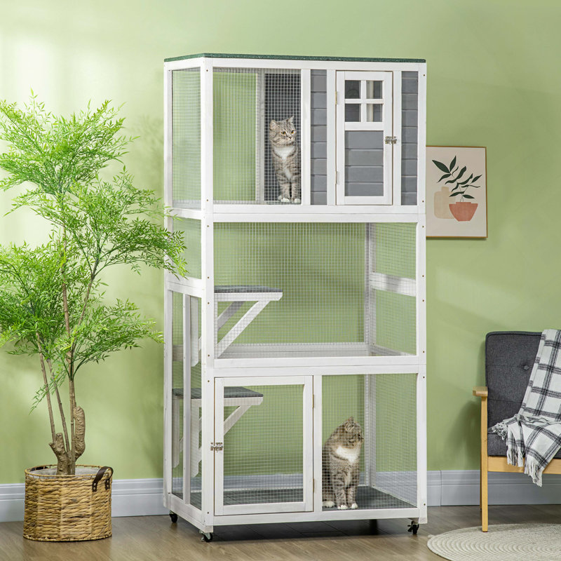 Niche pour chat 74 po, 74.25" H x  36" W x  25.5" D, Gris