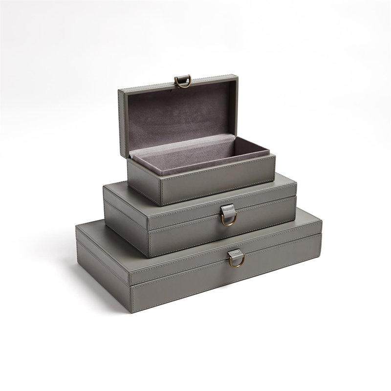 Boîte à bagues en cuir marbré, gris, H 3,25 po x l 9 po x P 17 po