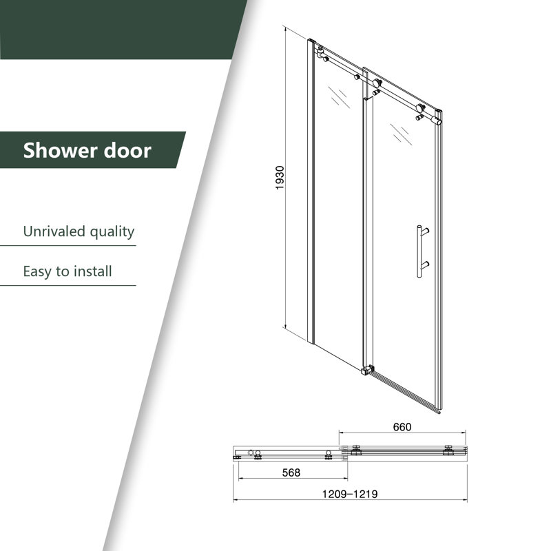 Portes de douche coulissantes simples réversibles à panneau fixe l 48 po x P 0,3 po x H 76 po