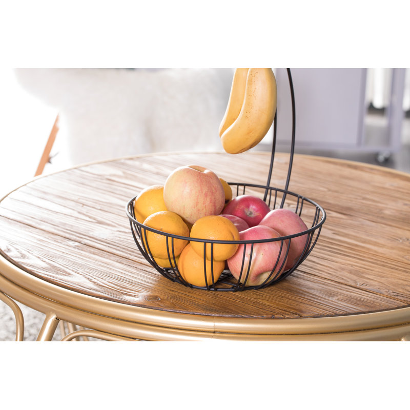 Round Black Metal Fruit Basket with Banana Hanger