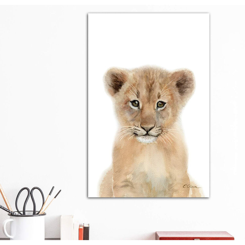 Bébé lionceau - reproduction d'art, H 12 po x l 8 po x P 0,75 po, Toile tendue, Pas de tapis