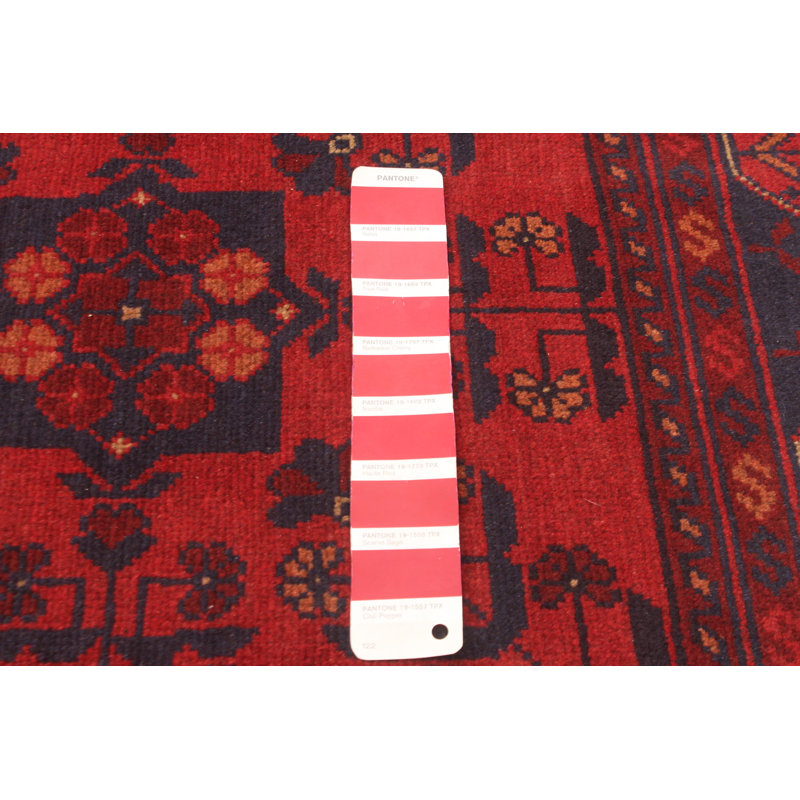 Tapis rouge en laine noué à la main de conception unique 5 pi 10 po x 7 pi 10 po Oliff