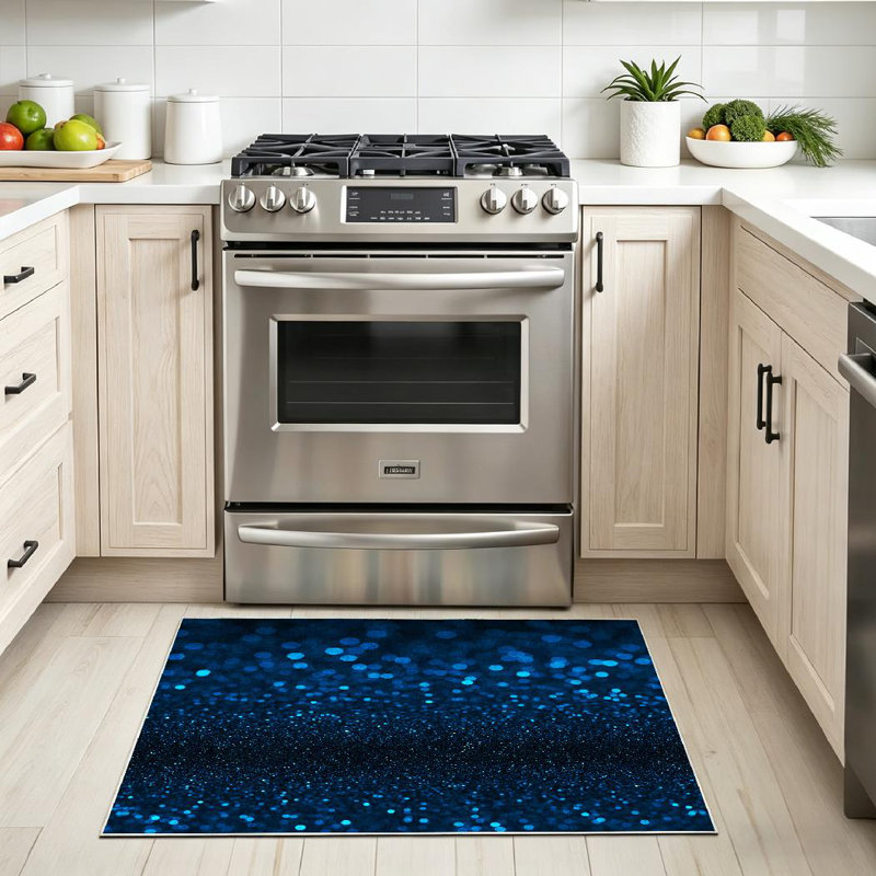 Blue Silver Christmas Star Night Galaxy Spark Gold Dark Abstract Glittery Machine Washable Indoor Area Rug