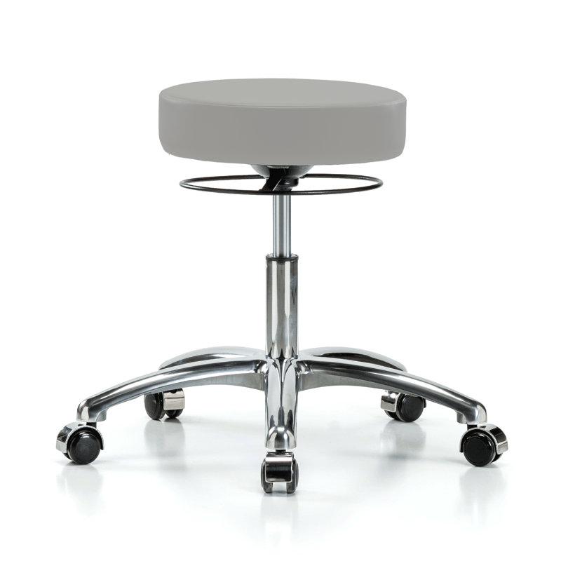 Tabouret réglable en hauteur PERCH Stella | Hauteur du banc moyen: 21 à 28,5 po, Vinyl gris, Chrome