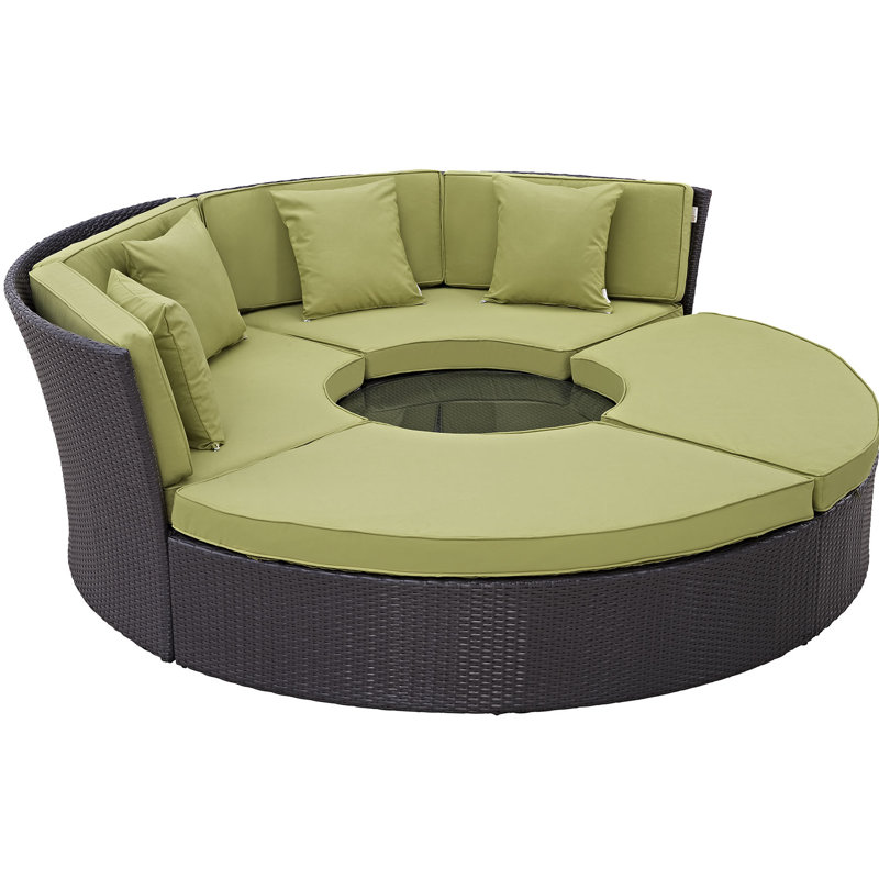Convene 5 Piece Rattan Sectional Seating Group with Cushions, Peridot
