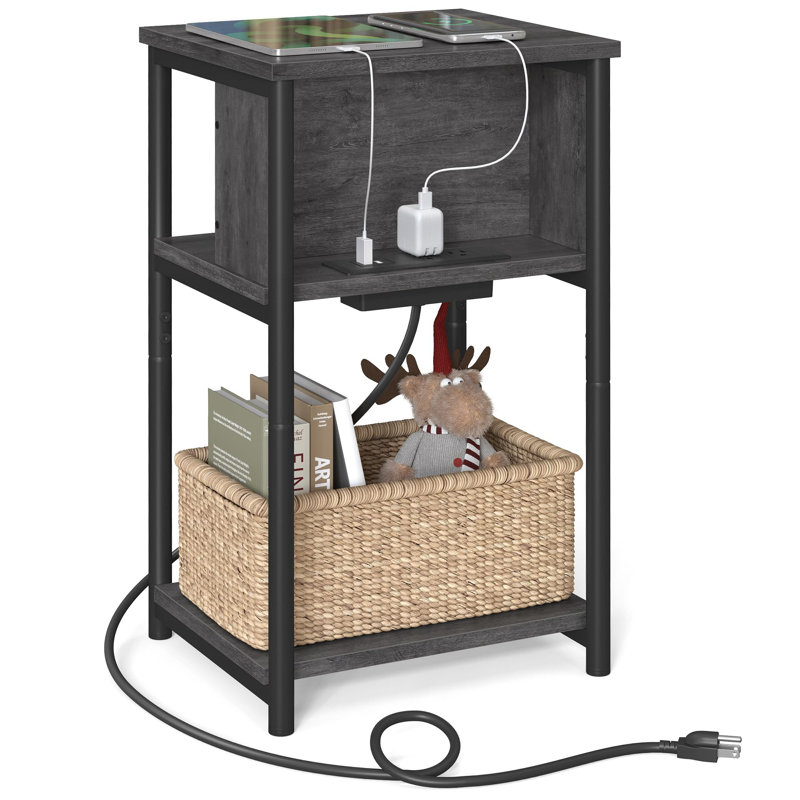 Table de chevet avec station de charge, Gris