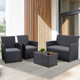 4 Piece Outdoor Patio Wicker Furniture Sectional Sofa Set With Cushions & Glass Coffee Table