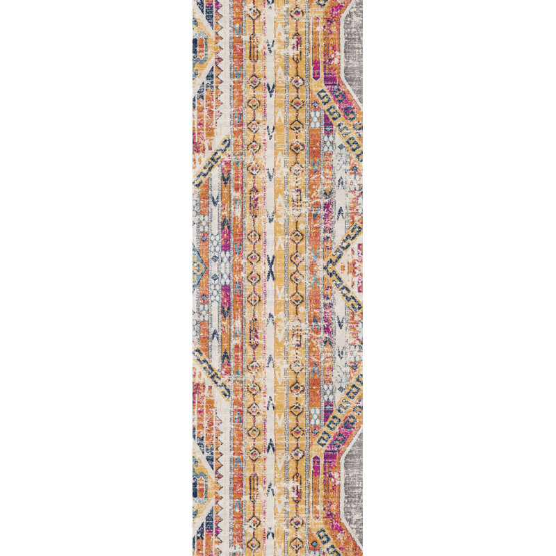 Tapis jaune à motif abstrait Kymiere, Tapis de couloir 2 pi 3 po x 20 pi