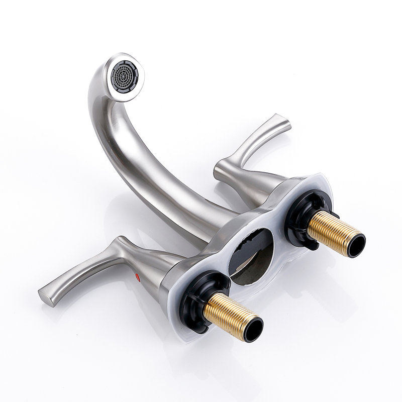 2 Handle 4 Inch Bathroom Faucet In Brushed Nickel - Strong Solid Brass Construction, Pop-Up Drain, Water Aerator, Corrosion Finish, Fits Various Drain Holes, Easy To Install With Plating Brass,