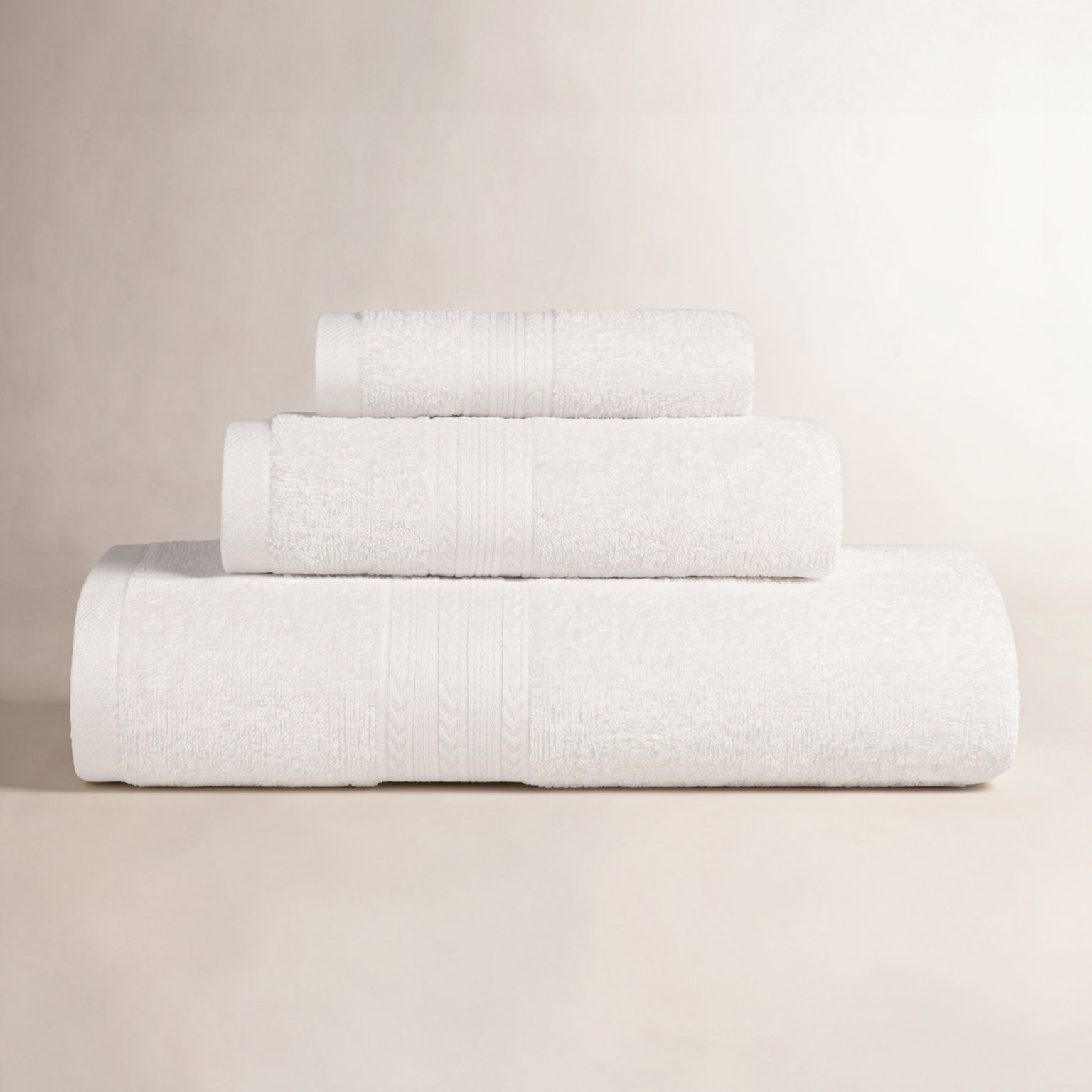 Asleigh 3-Piece Chevron Cotton Towel Set, White