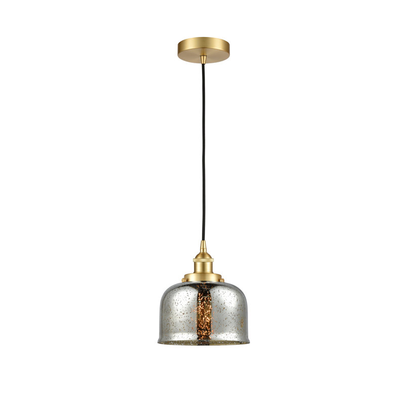 Luminaire suspendu en forme de cloche à 1 lumière Bostonia, H 9,5 po x l 8 po x P 8 po, Or satiné, Argent mercuré plaqué