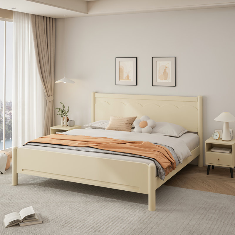 Lit plateforme en bois, Beige, Très grand lit