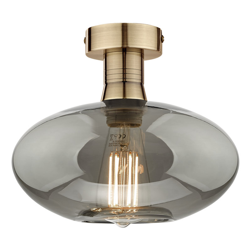 EMERSON 1LT SEMI FLUSH CW SMOKED GLASS, Antique Brass