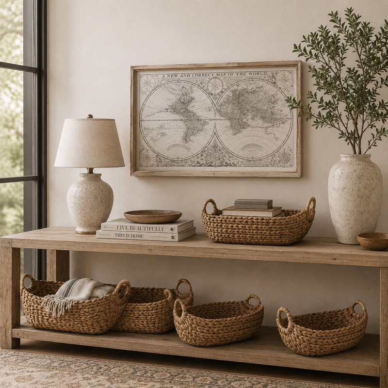 Panier de rangement décoratif et fonctionnel fait à la main Asgrin Seagrass avec poignées en métal