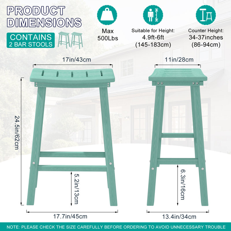 Tabouret de bar 24 po Hdpe Poly Lumber, 6, Bleu sarcelle, 24"