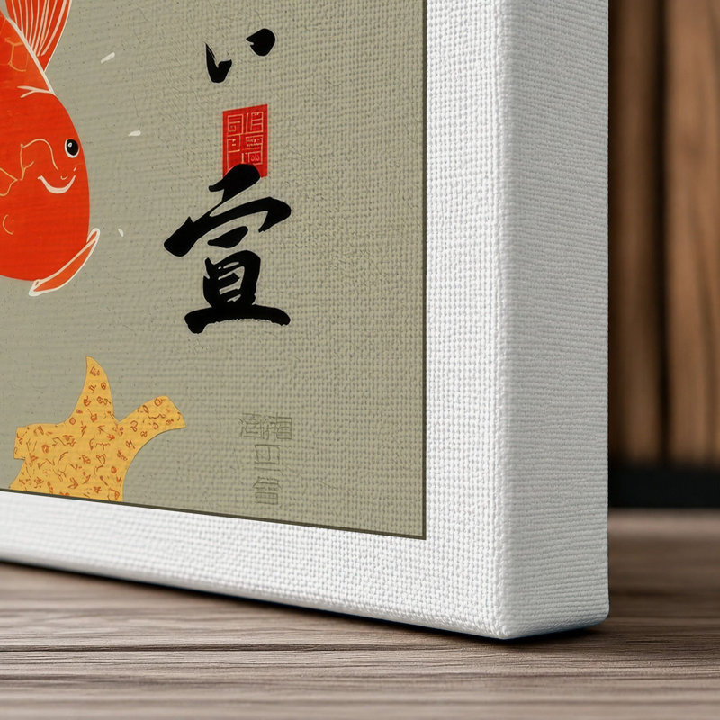 Koi in Gold Japandi - Wrapped Canvas, 30x20 - 76.2 x 50.8 cm, White Border
