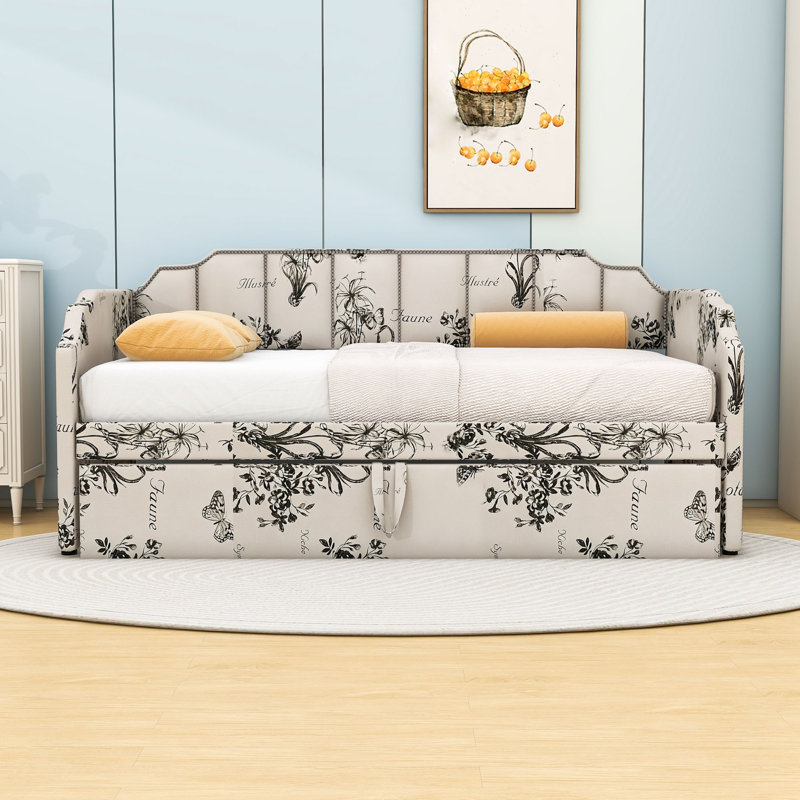 Lit de jour simple rembourré avec couchette escamotable et ports de chargement USB