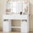 42.5" Large Vanity Desk，Dressing Table with Mirror and LED Light, Power Strip, 4 Drawers, 2 Open Storage Cabinets, and Jewelry Storage for Bedrooms, White