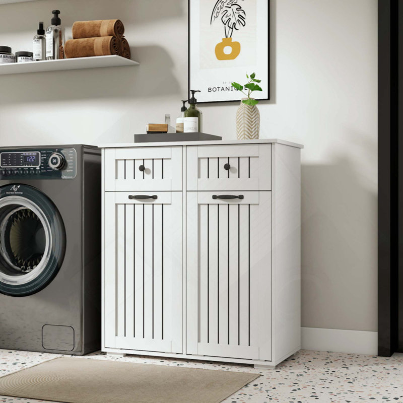 Armoire à linge avec 2 paniers à linge amovibles et 2 tiroirs