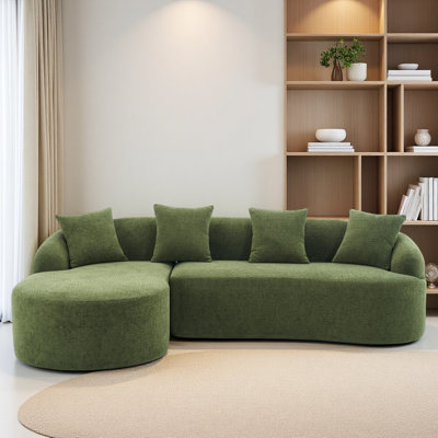 Canapé modulaire en forme de L Boneless avec méridienne incurvée, canapé modulaire en chenille, mousse 30D haute densité, canapé-lit modulaire minimaliste pour le salon.