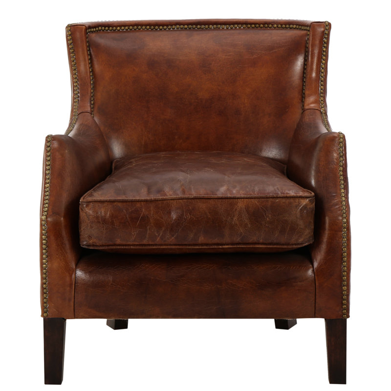 Fauteuil de détente en cuir brun et revêtement de grain supérieur simple