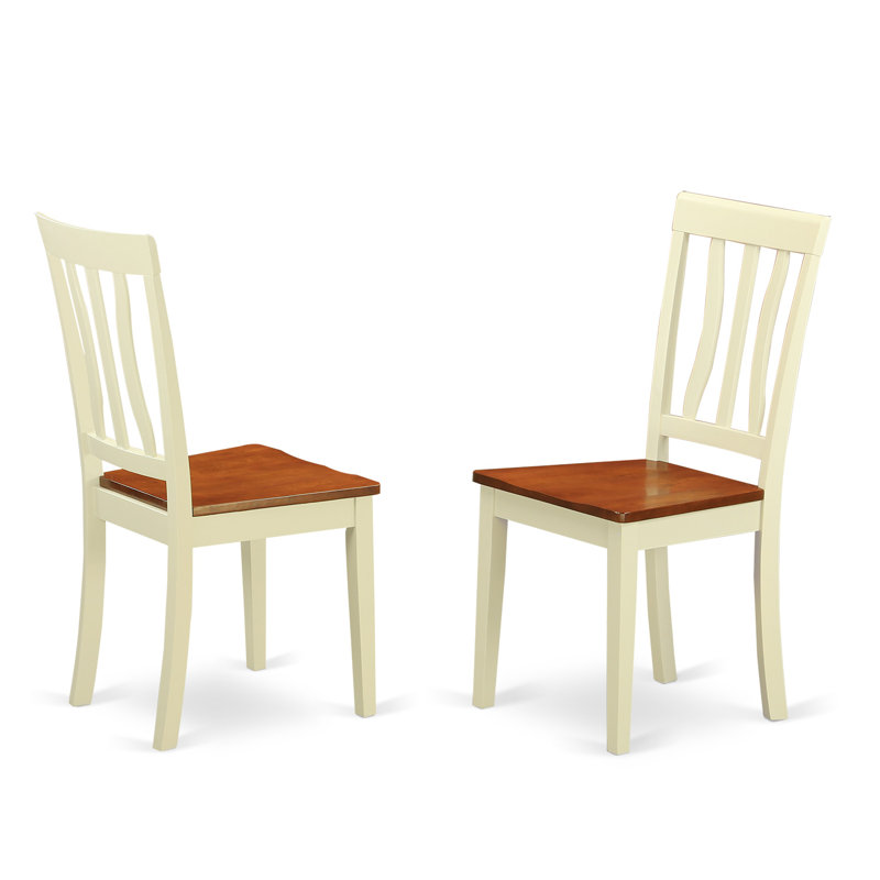 Antique Dining Room Chairs - Slat Back Solid Wood Seat Chairs, Set of 2, Buttermilk & Cherry, Buttermilk Cherry/Wooden