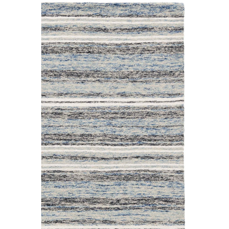 Ebony 777 Hand Tufted Wool/Cotton Striped Rug in Blue/Beige, Runner 2'3" x 8'