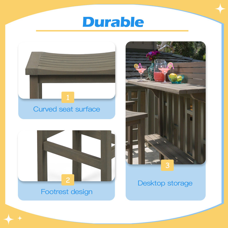 3-Piece Balcony Bar Set with Bottom Shelf Table and 2 Stools
