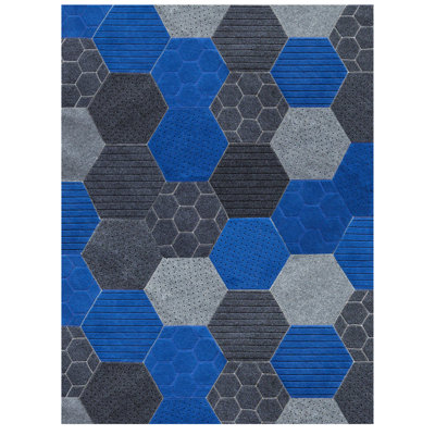 Hex Geometric Area Rug in Blue