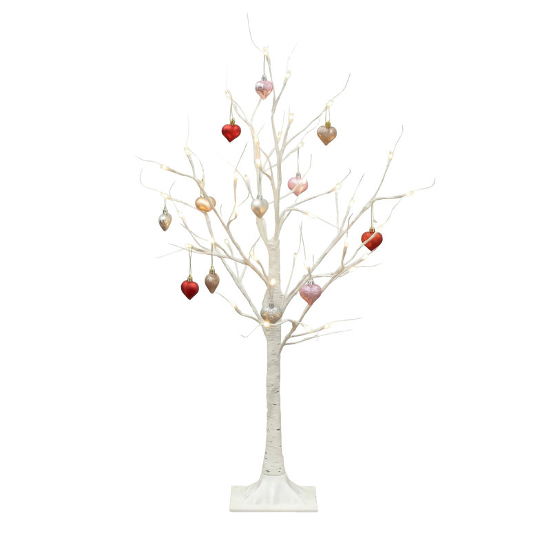 3 pi Arbre de Noël artificiel pré-éclairé avec 40 lumières DEL blanc chaud et ornements en forme de cœur, H 36 po x l 21 po