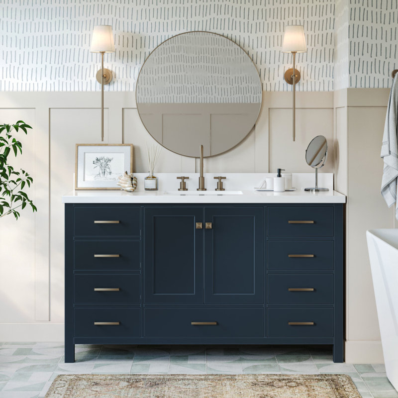 Ensemble de meuble-lavabo simple 61 po Cambridge, Bleu minuit, Rectangular