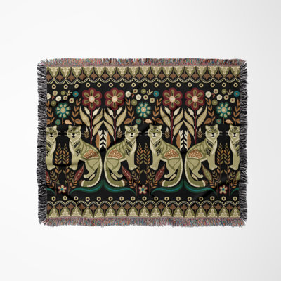 Tia Folksy Tiger Cotton Blend Blanket Throw