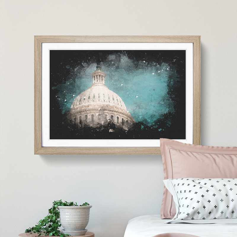 Capitol Hill White House - Framed Print, 62cm H x 87cm W x 2cm D, Oak Framed