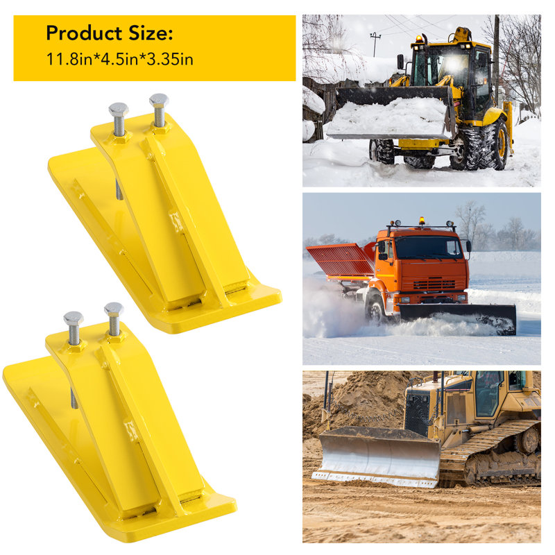 Ensemble de protection pour seau de tracteur en acier robuste - Écrous et boulons à double verrouillage - Idéal pour la neige, l'enlèvement des feuilles et l'épandage de gravier - Comprend une clé en forme de L - Paquet de 2 - Jaune
