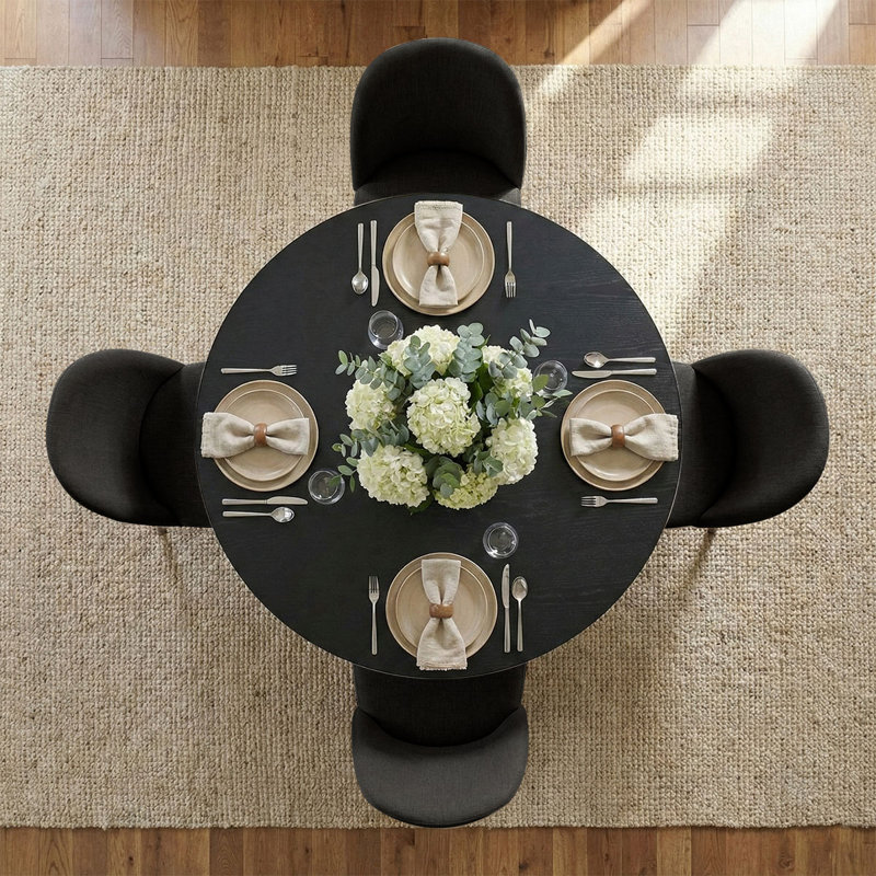 5-Piece Modern Black Round Dining Set, Charcoal