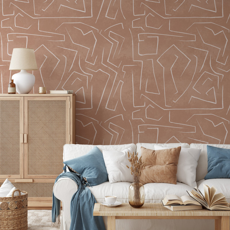 Modern Graffiti Wallpaper On A Salmon Pink Background