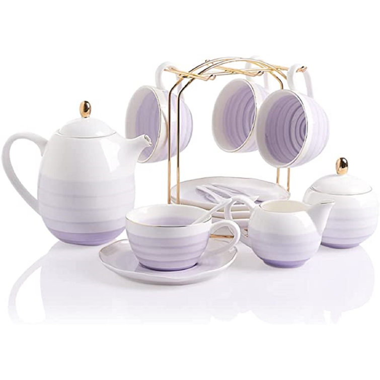 Madeline Pretty Port Tea Set 4 Cups & Plates Creamer Sugar Bowl Teapot 13  Piece