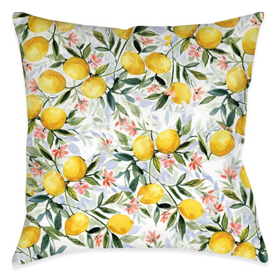 Lemon Joy Floral Outdoor Throw Pillow