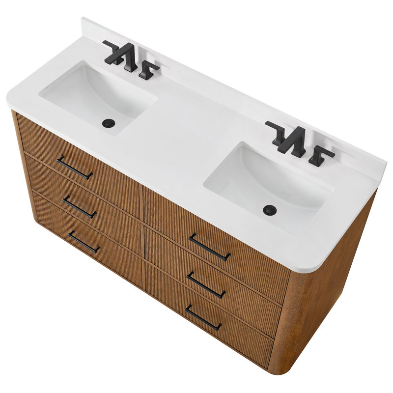 Ensemble de meuble-lavabo double 60 po Francesca, Brun, Noir mat
