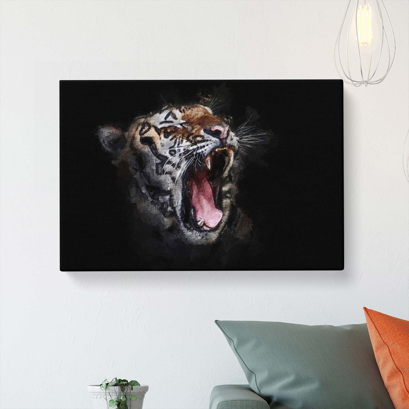 A Yawning Tiger - Wrapped Canvas, 35cm H x 50cm W x 3cm D