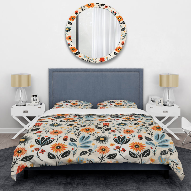 Ensemble de housse de couette rétro Flair orange et bleu sarcelle, Housse de couette simple + 1 taie décorative stan